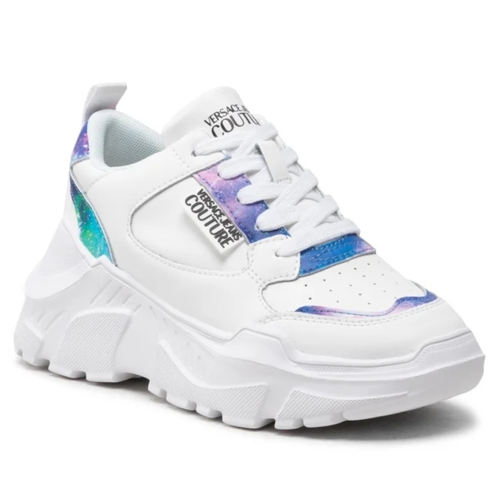 Versace Jeans Couture White Leather Sneakers Shoes Platform Chunky Lug Sole